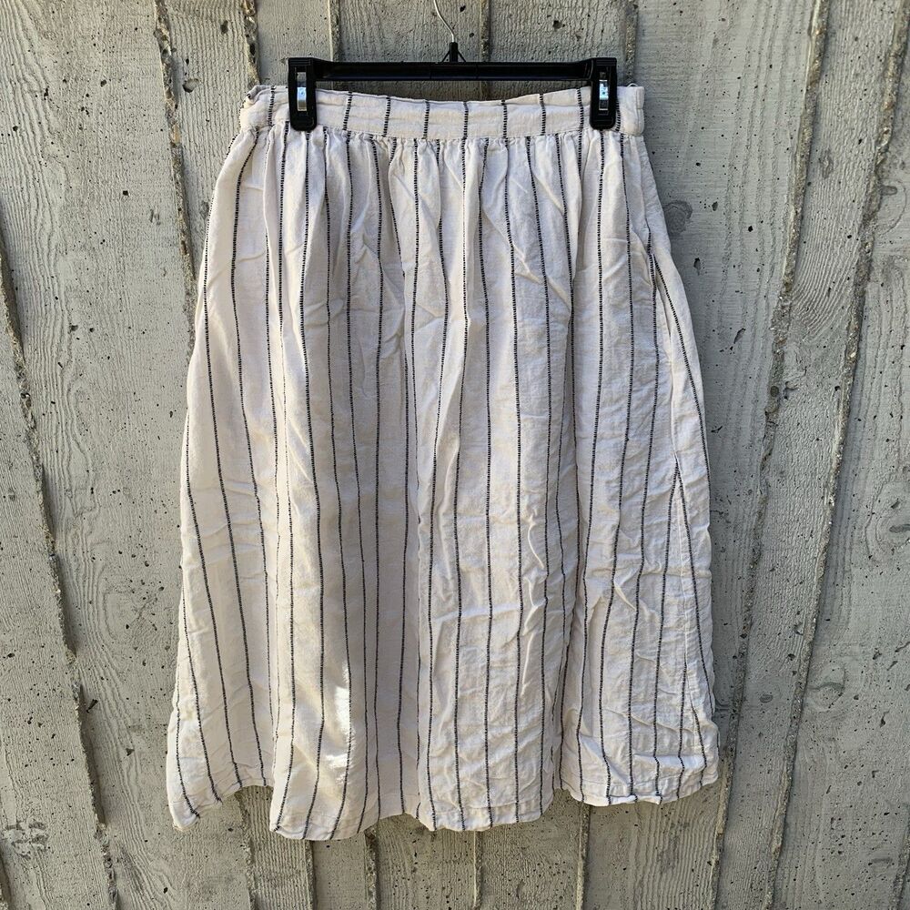 World Market A-Line Midi Skirt Ivory Striped Textured Relaxed Bohemian L/XL